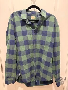 Men's J. Crew Green and Blue Check Button-Up Shirt
